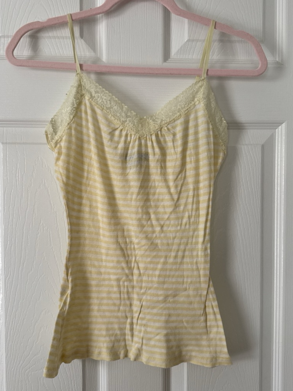 Express Yellow and White Striped Lace-Trim Cami